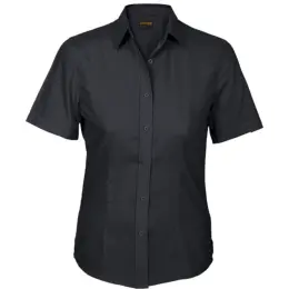 Black Basic Poly Cotton Blouse Short Sleeve Ladies